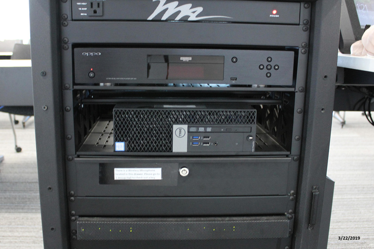 Photo of technology rack in classroom 3630 Seamans Center