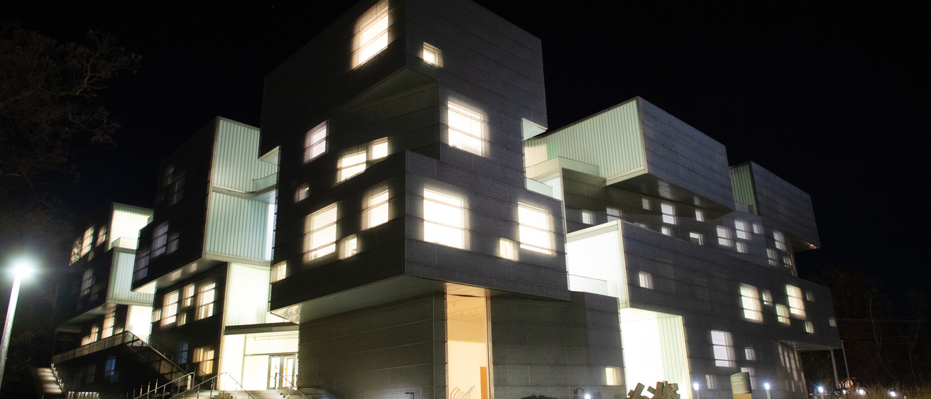 image of exterior of Visual Arts Building at night