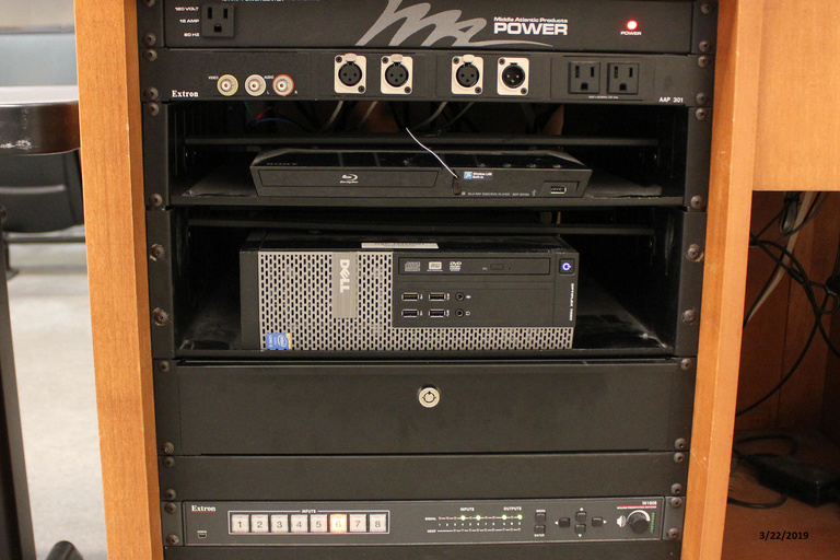 Photo of technology rack in auditorium 1505 Seamans Center