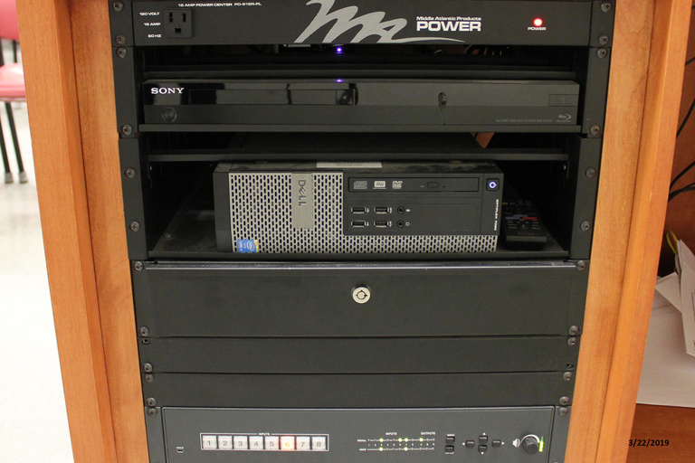 Photo of technology rack in classroom 2133 Seamans Center