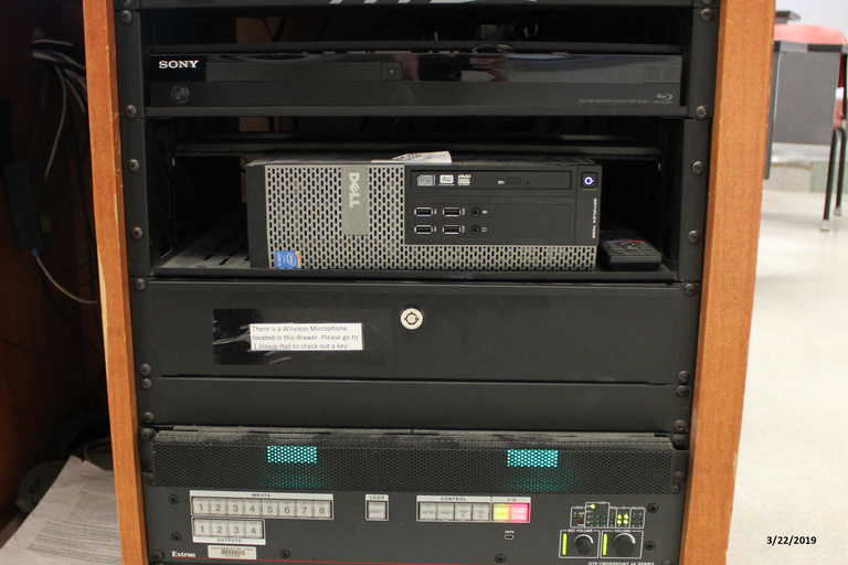 Photo of technology rack in classroom 2229 Seamans Center