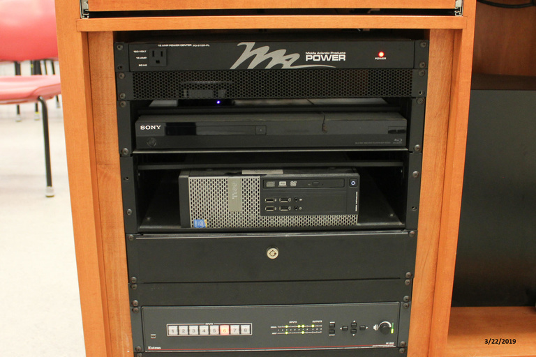 Photo of technology rack in classroom 3026 Seamans Center