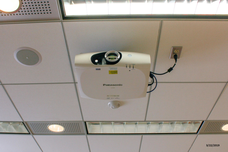 Photo of projector in classroom 3026 Seamans Center