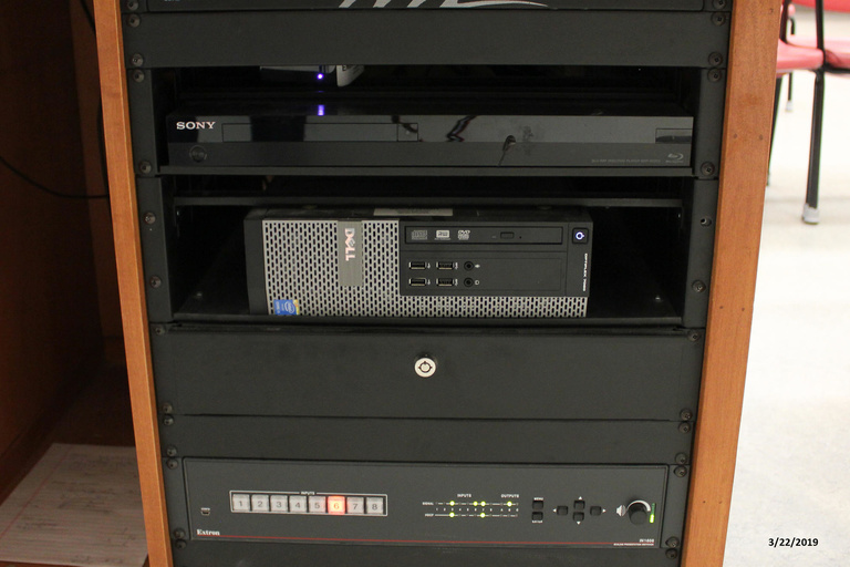 Photo of technology rack in classroom 3315 Seamans Center