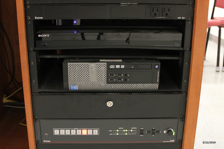 Photo of technology rack in classroom 3321 Seamans Center