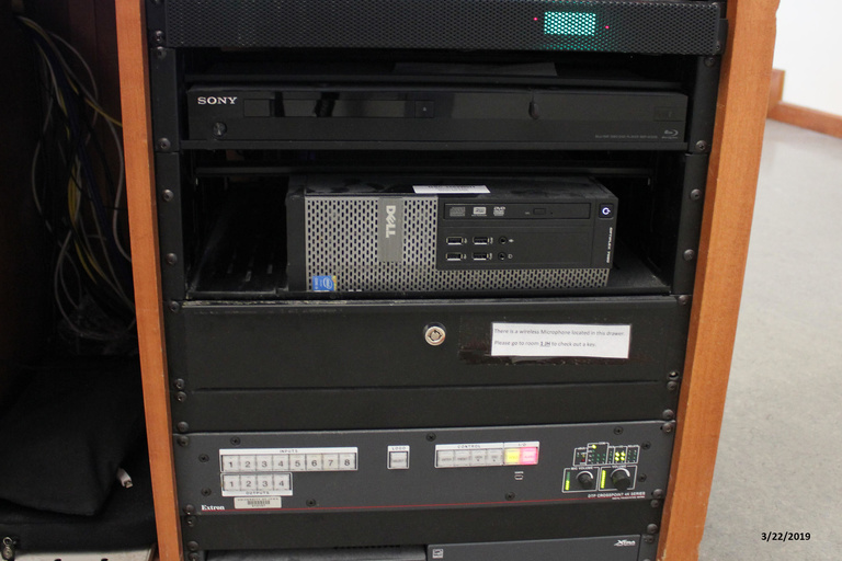 Photo of technology rack in classroom 3505 Seamans Center