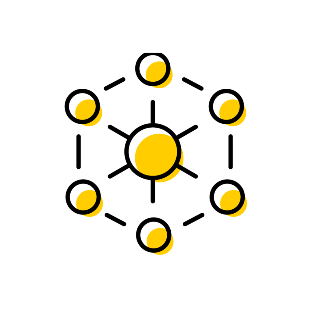 Image of small circles surrounding larger circle icon