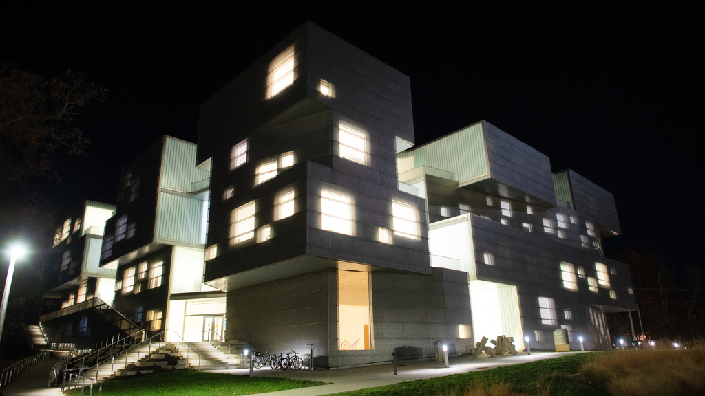 image of exterior of Visual Arts Building at night